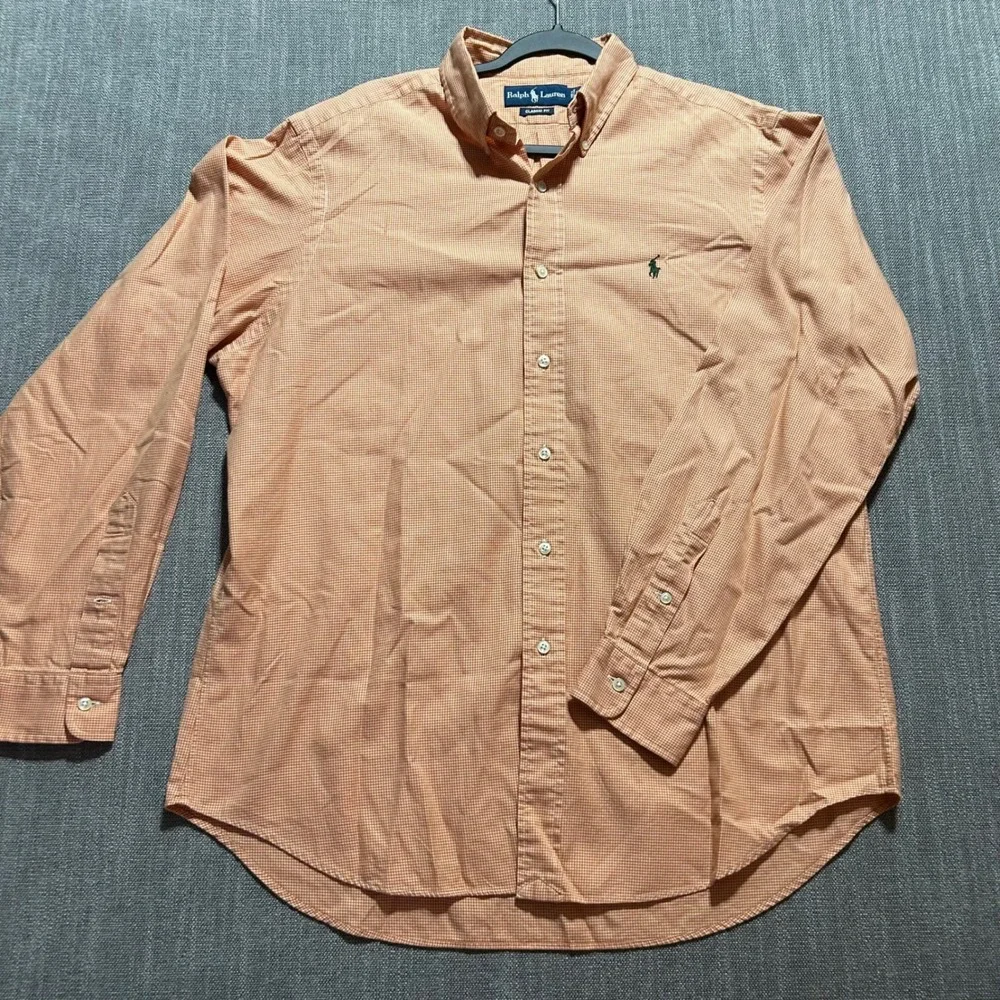 Ralph Lauren Mens Classic Fit Orange Houndstooth Button Down Shirt Large L - Picture 2 of 6
